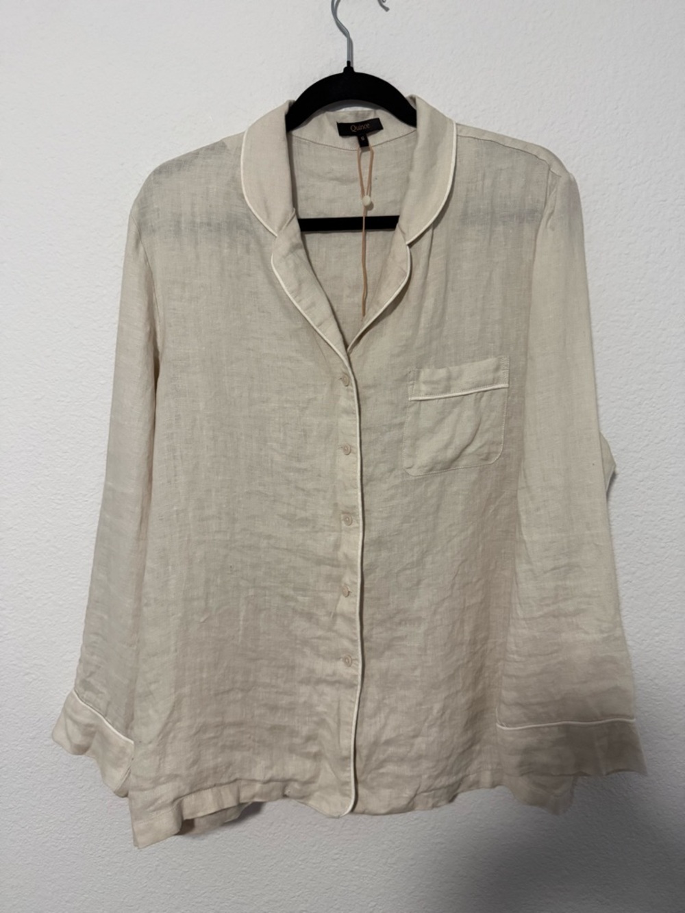 Quince Beige button-up Pajama Top 💯 Linen Size S